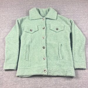 TAHARI Teddy Sherpa Shacket Jacket Sage Button Front Women’s Size SMALL Soft